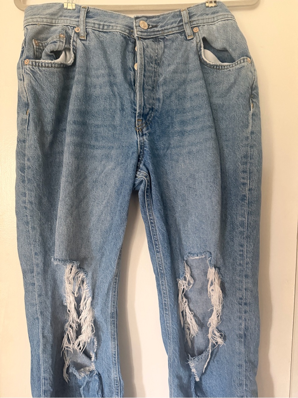 Free People Light Blue Distressed Ripped Jeans